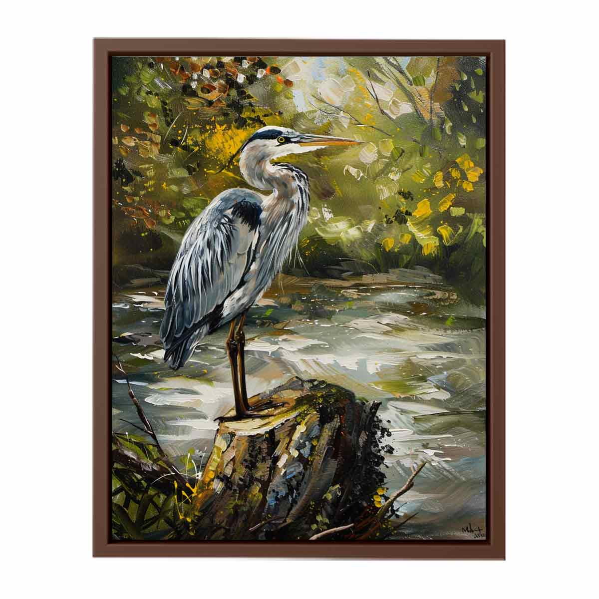 Grey Heron Canvas Painting Print-6