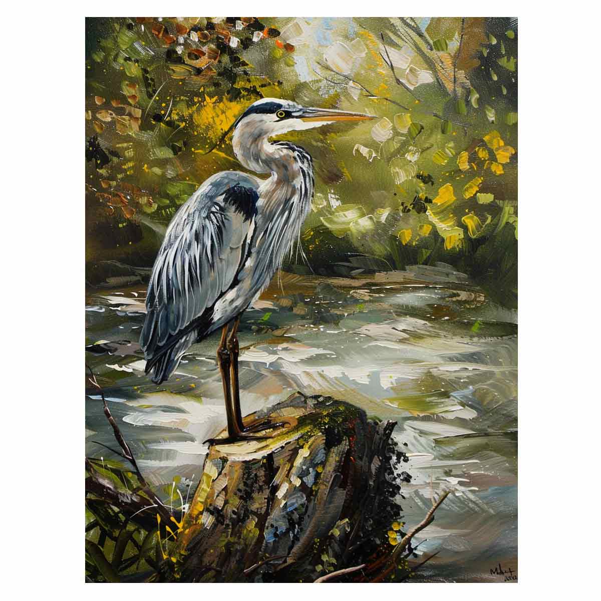 Grey Heron Canvas Painting Print-0