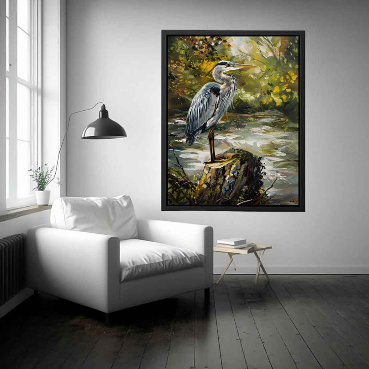 Grey Heron Canvas Painting Print-1