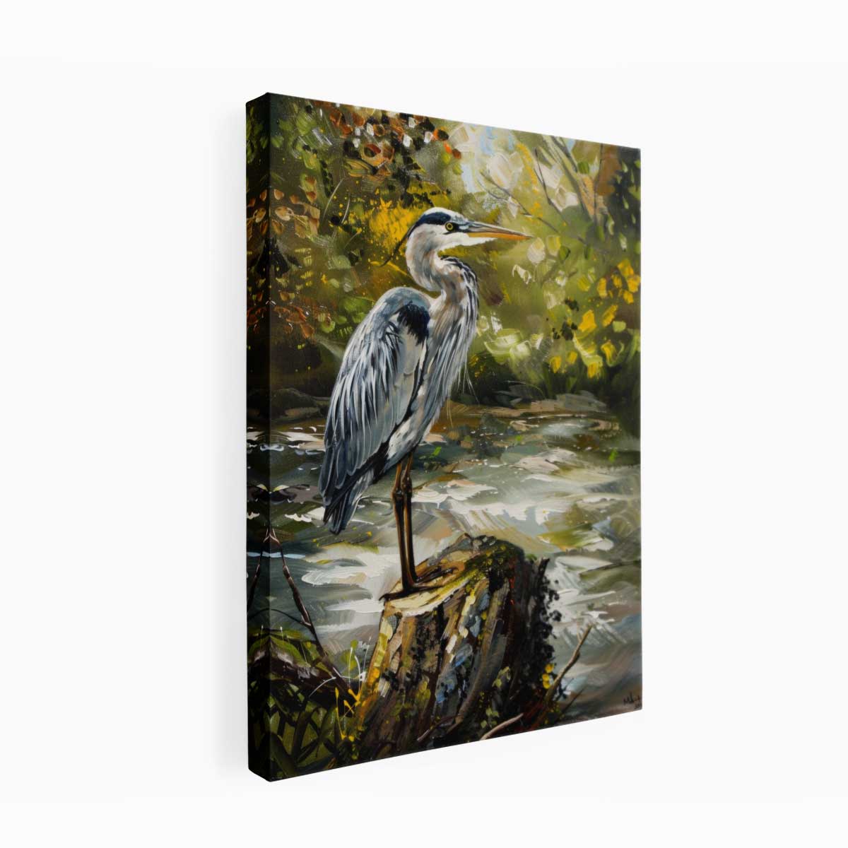 Grey Heron Canvas Painting Print-3