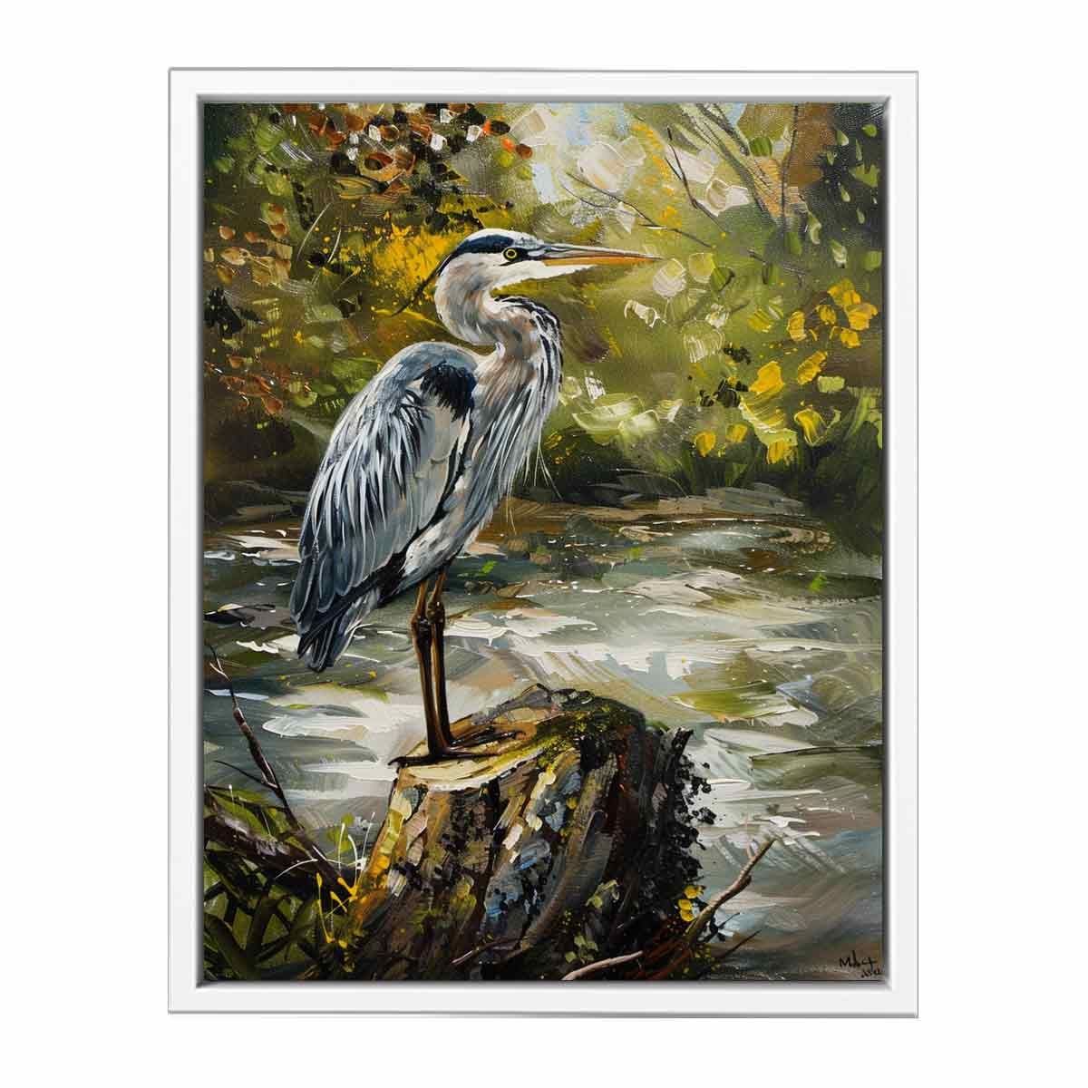 Grey Heron Canvas Painting Print-5