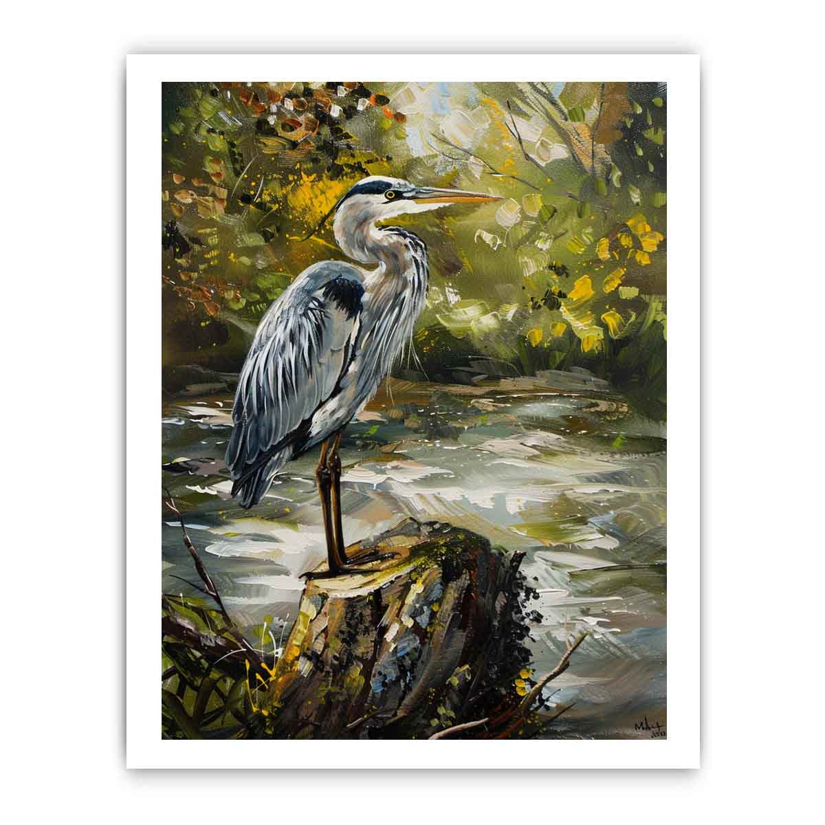 Grey Heron Canvas Painting Print-8