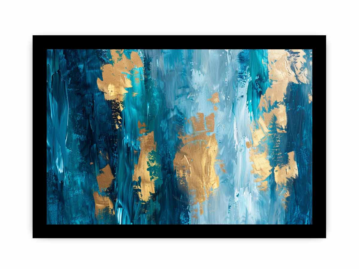 Abstract Blue Gold Luxury Canvas Painting-7