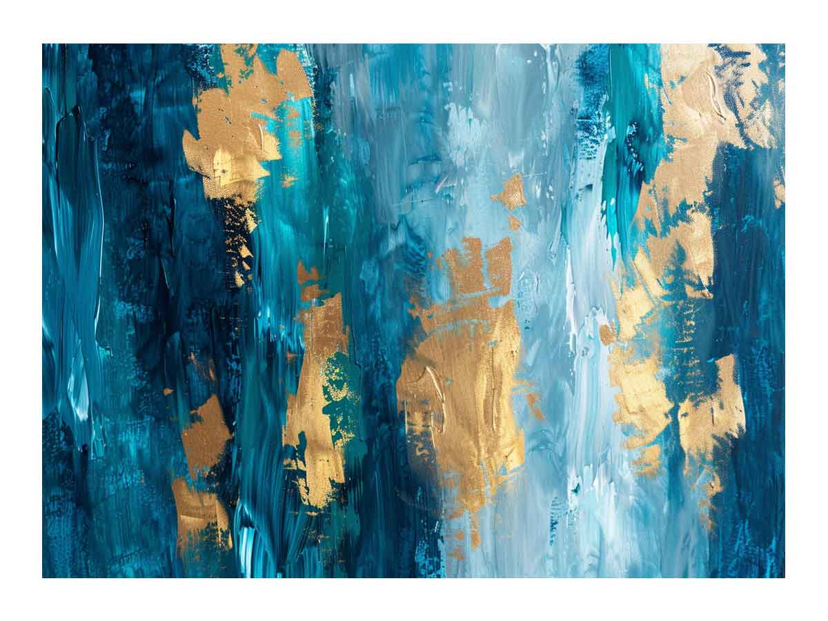 Abstract Blue Gold Luxury Canvas Painting-0