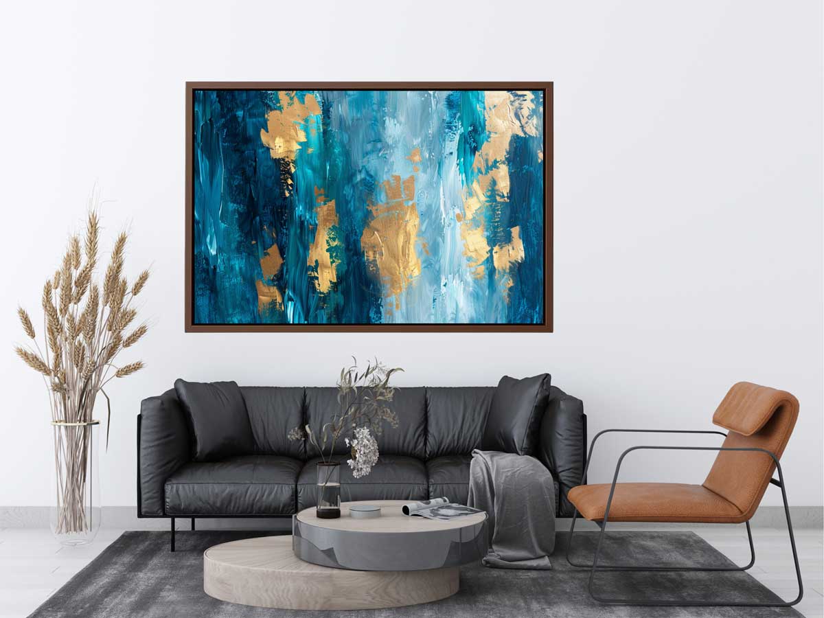 Abstract Blue Gold Luxury Canvas Painting-1