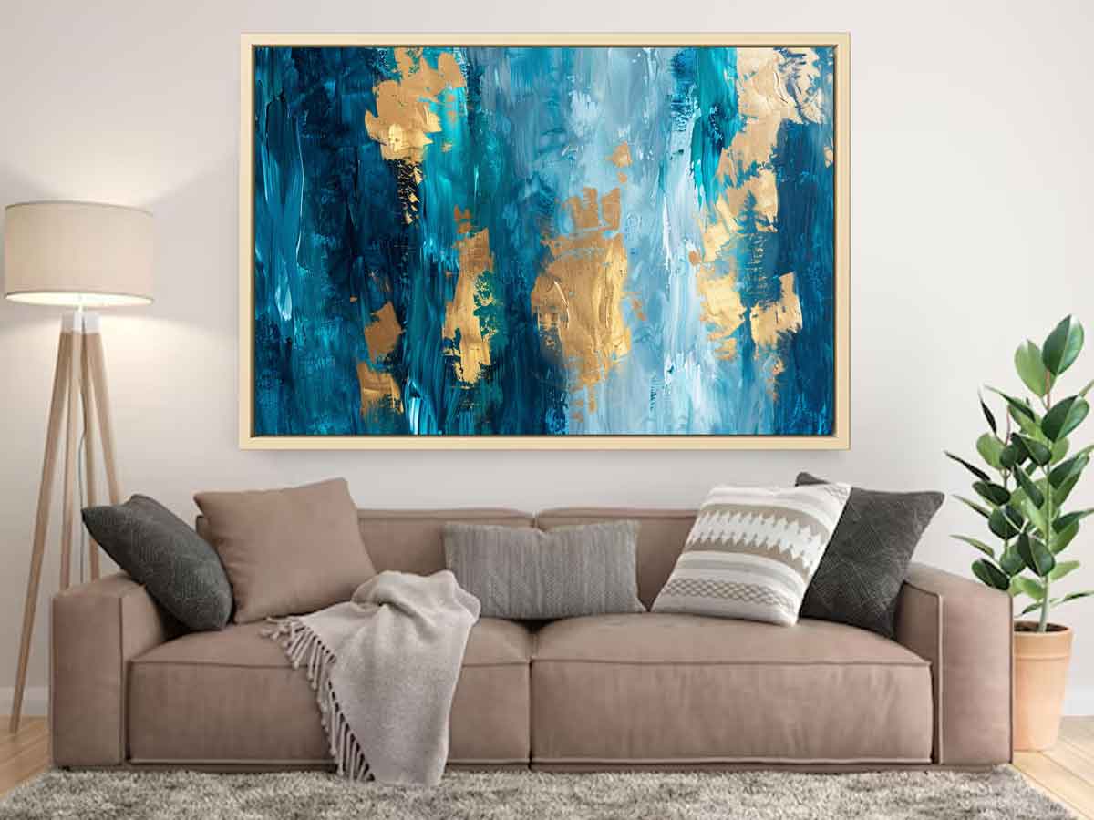 Abstract Blue Gold Luxury Canvas Painting-2