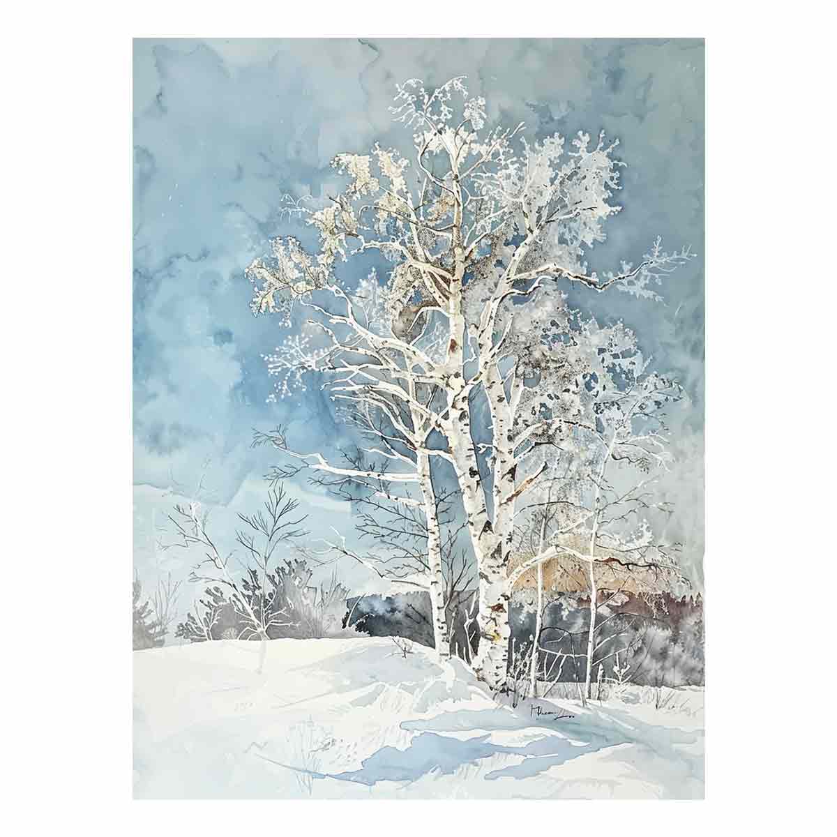 White  Tree Snow Art Painting-0