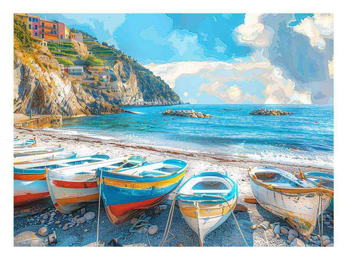 Blue boat wall Art painting-0