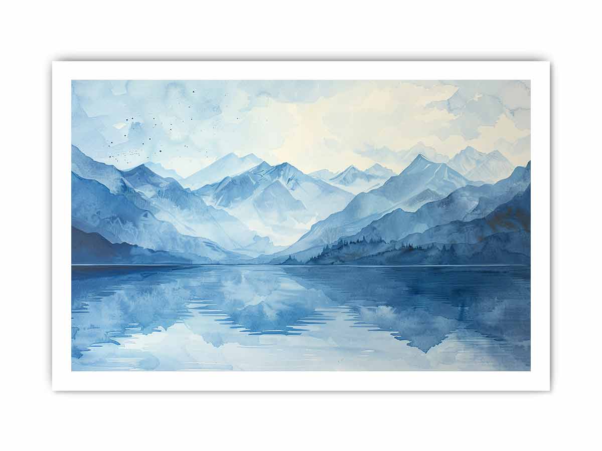 Blue lake Mountain Canvas Painting-8