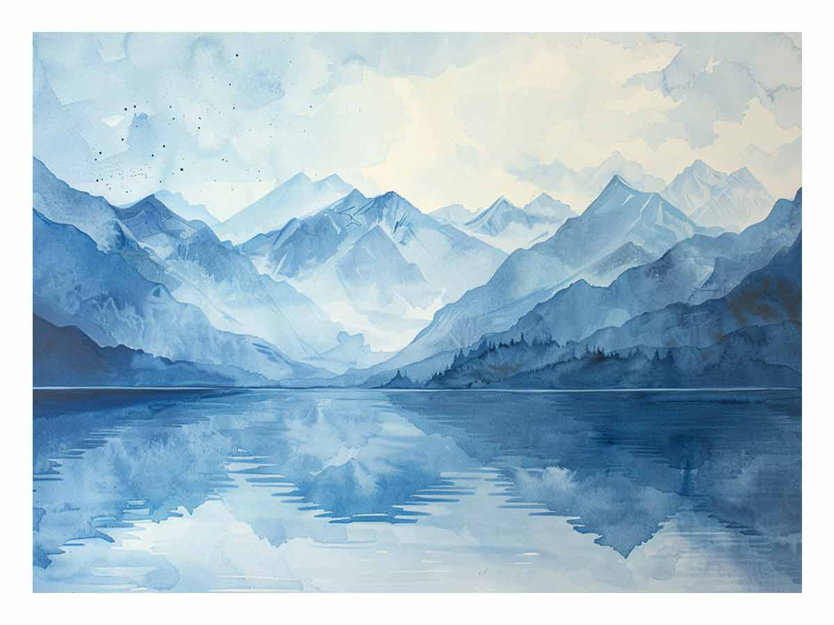 Blue lake Mountain Canvas Painting-0