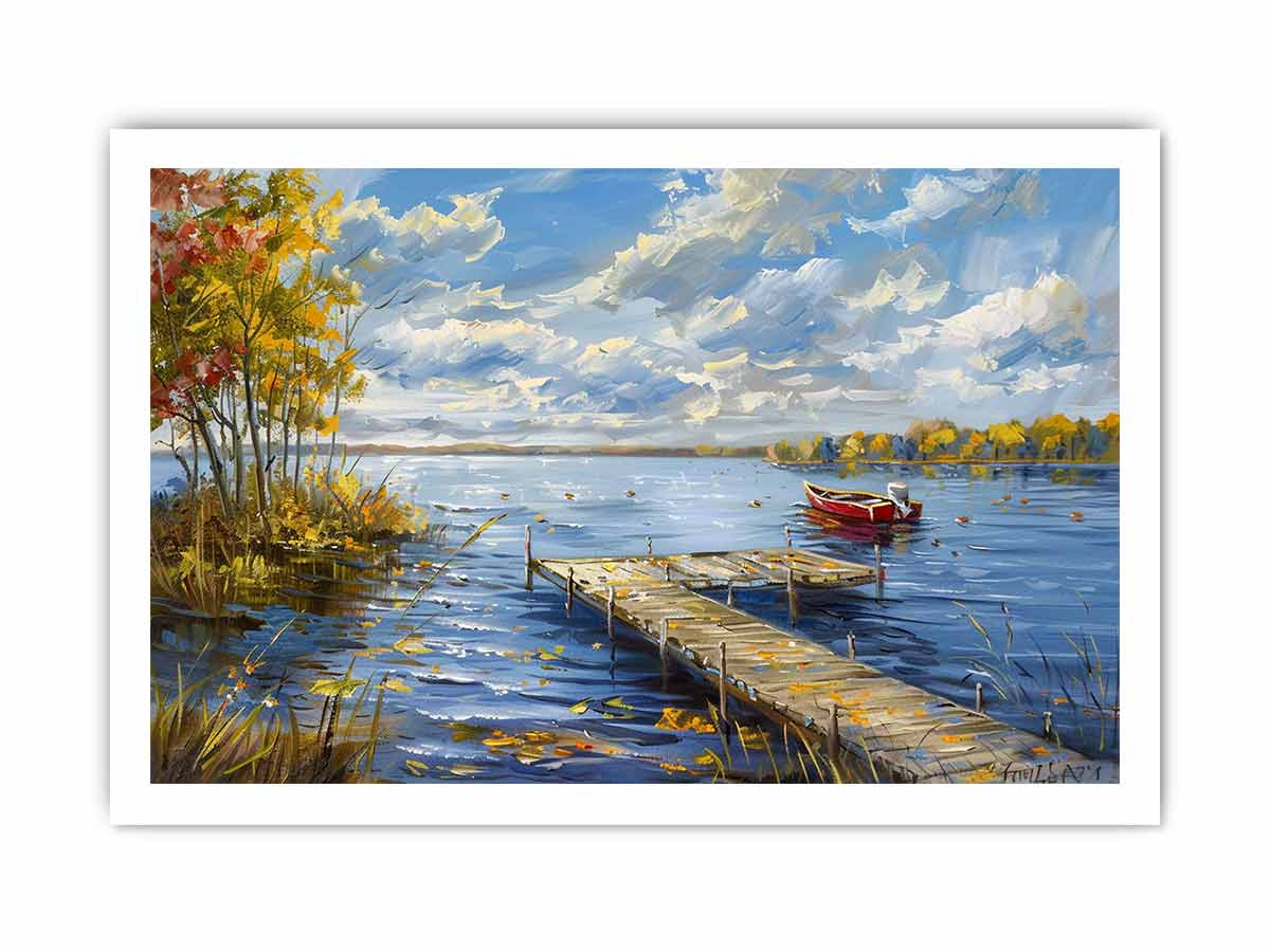 Lake Dockscape Canvas Painting-8