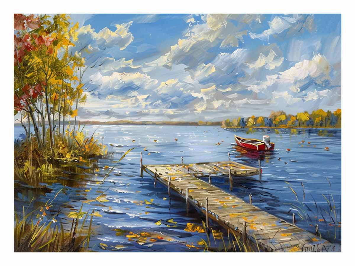 Lake Dockscape Canvas Painting-0