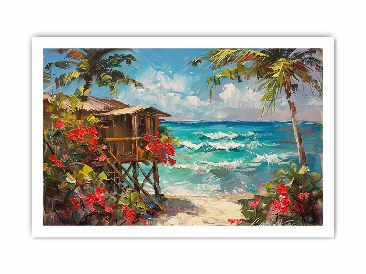 Wooden Beach House Canvas Painting-8