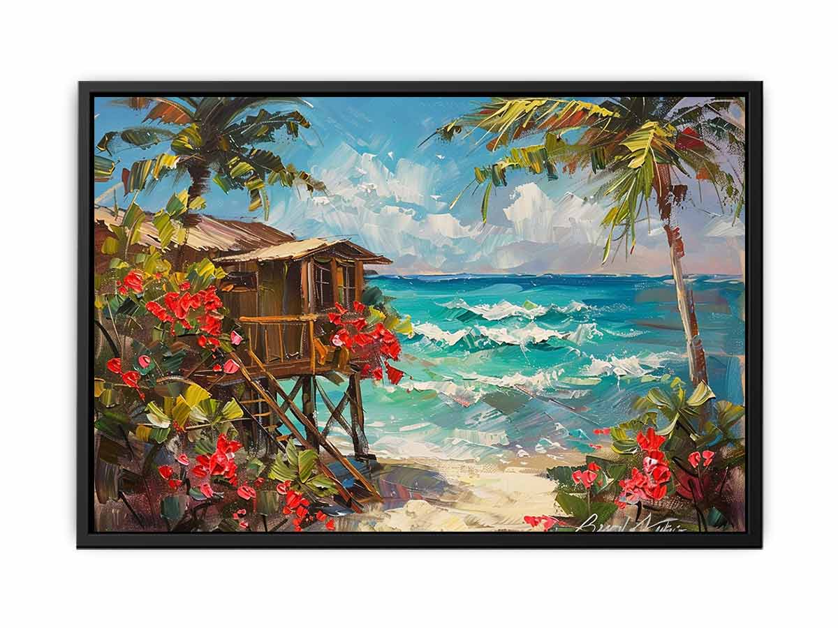 Wooden Beach House Canvas Painting-4
