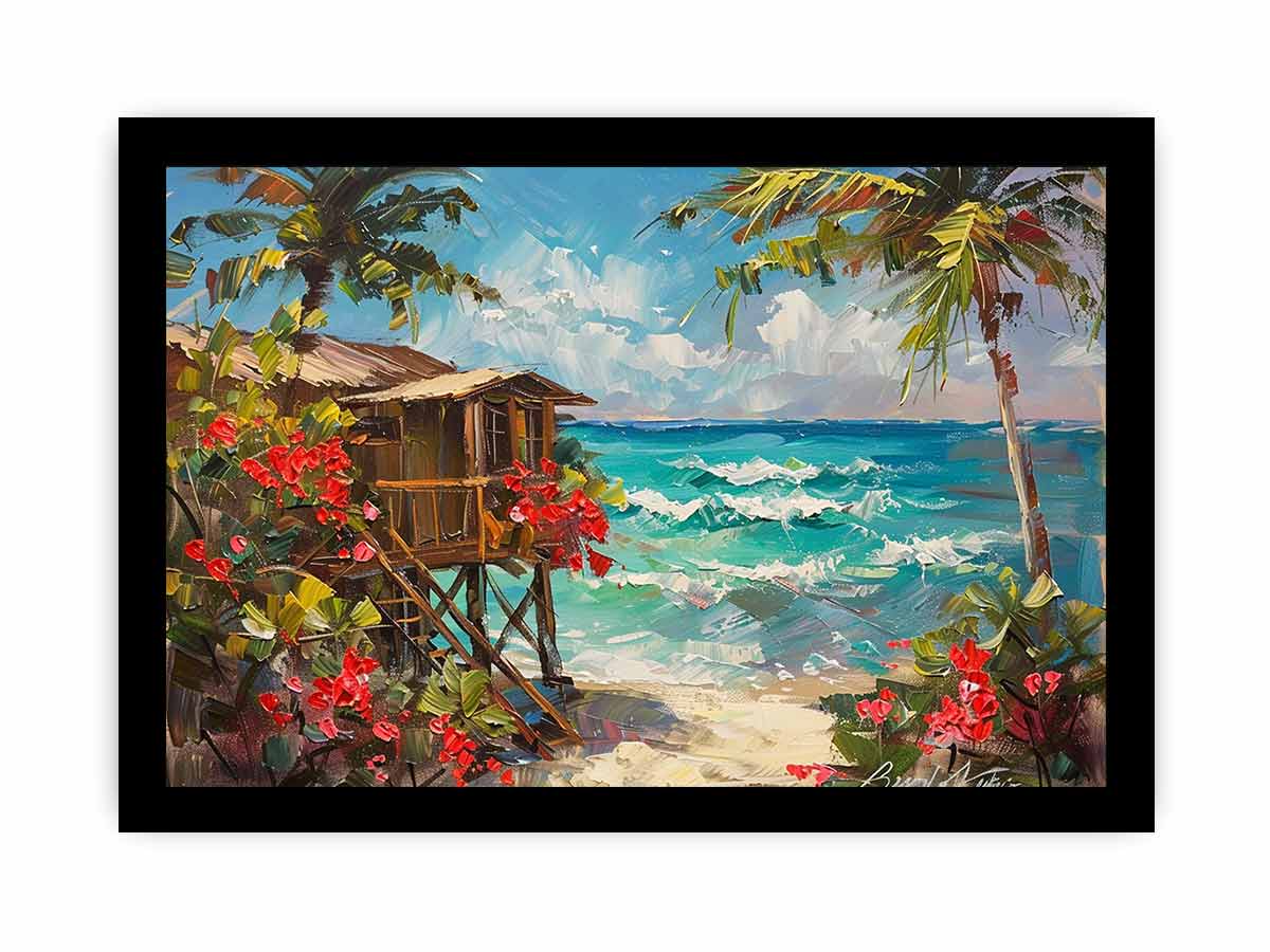 Wooden Beach House Canvas Painting-7