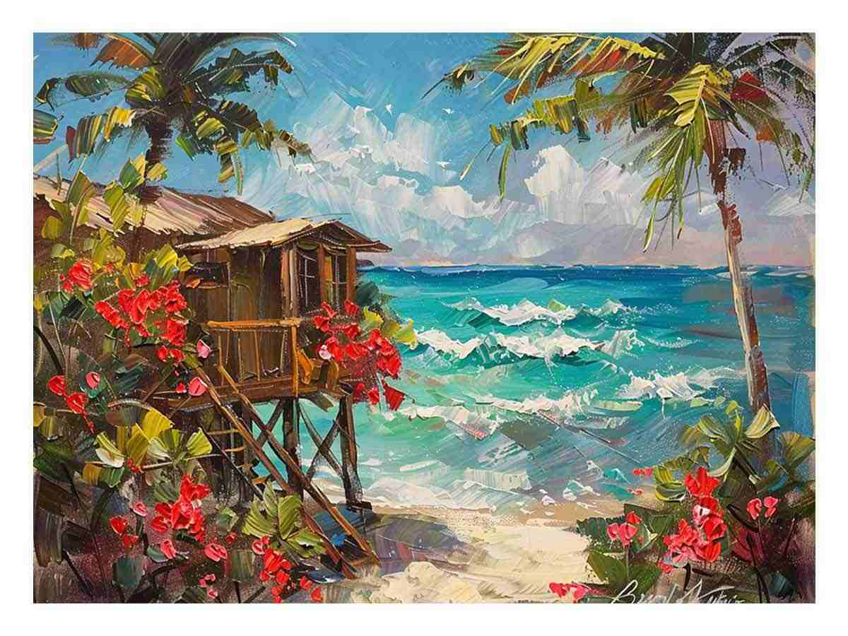 Wooden Beach House Canvas Painting-0