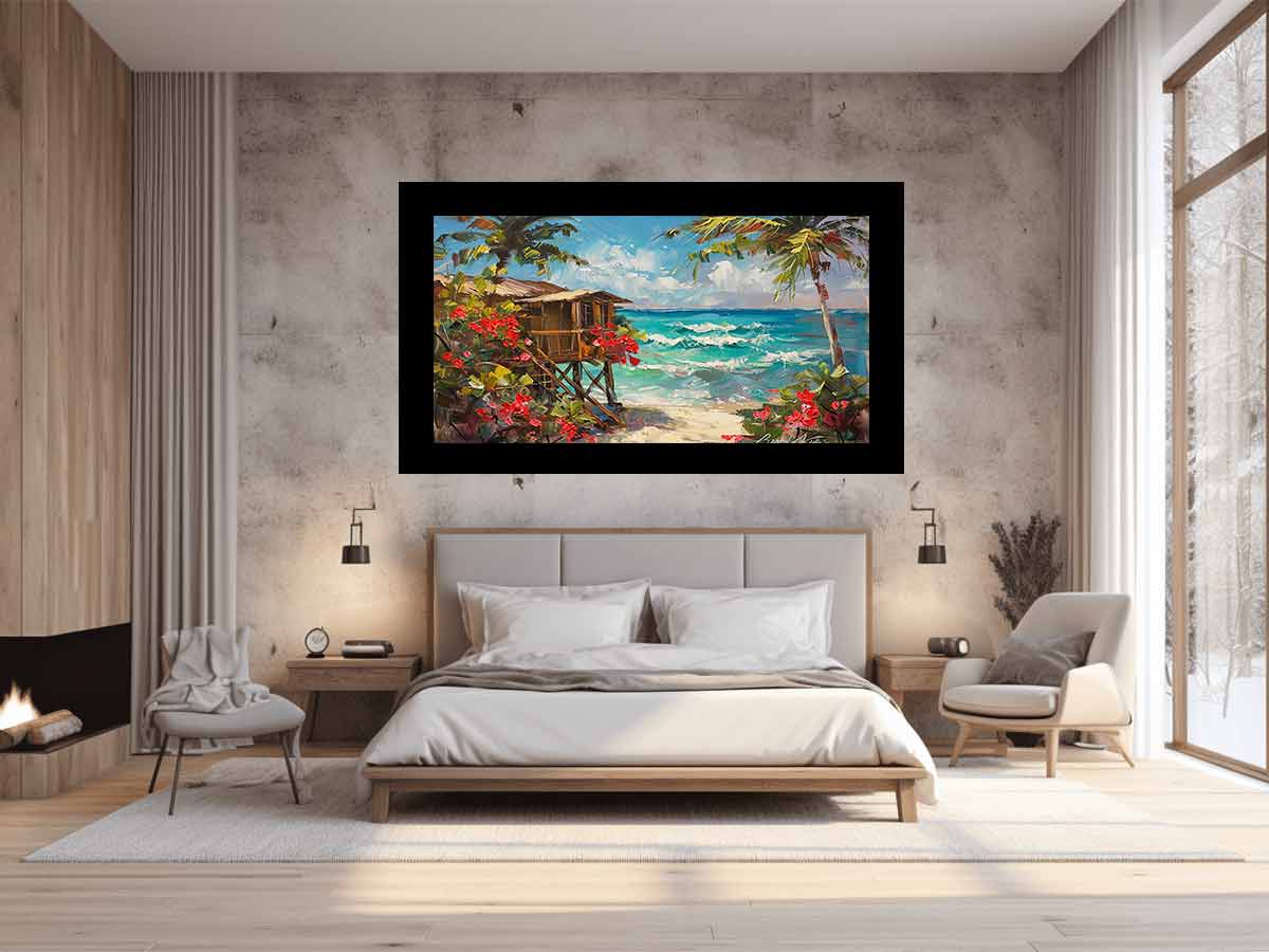 Wooden Beach House Canvas Painting-1