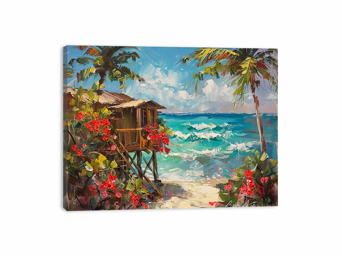 Wooden Beach House Canvas Painting-3