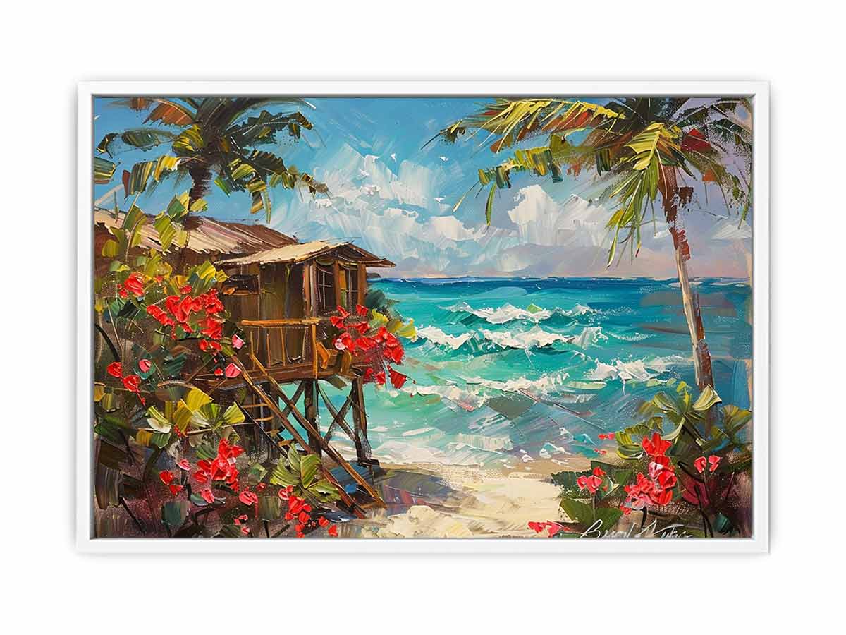 Wooden Beach House Canvas Painting-5