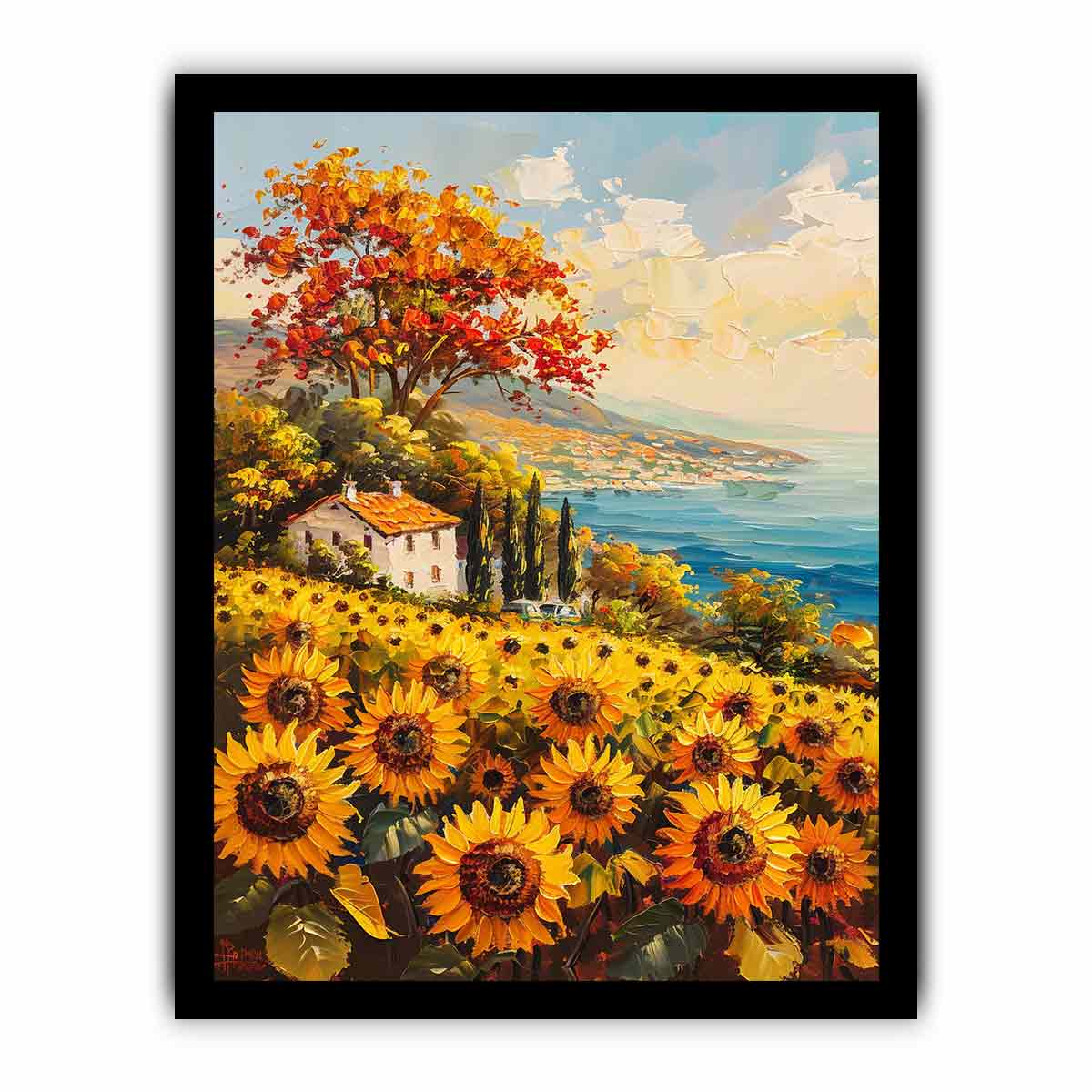 Sunflower Field House Canvas Art Print-7