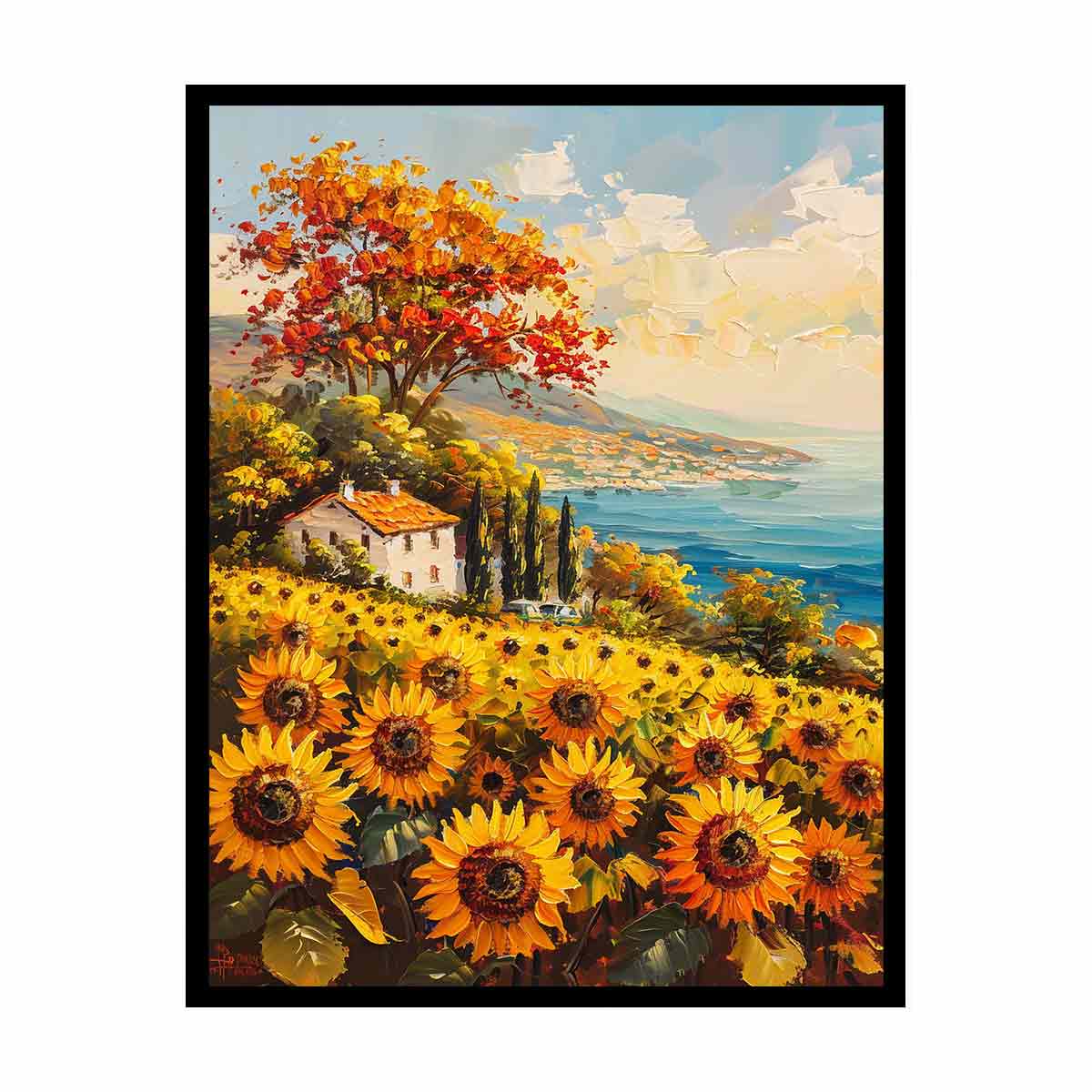 Sunflower Field House Canvas Art Print-4
