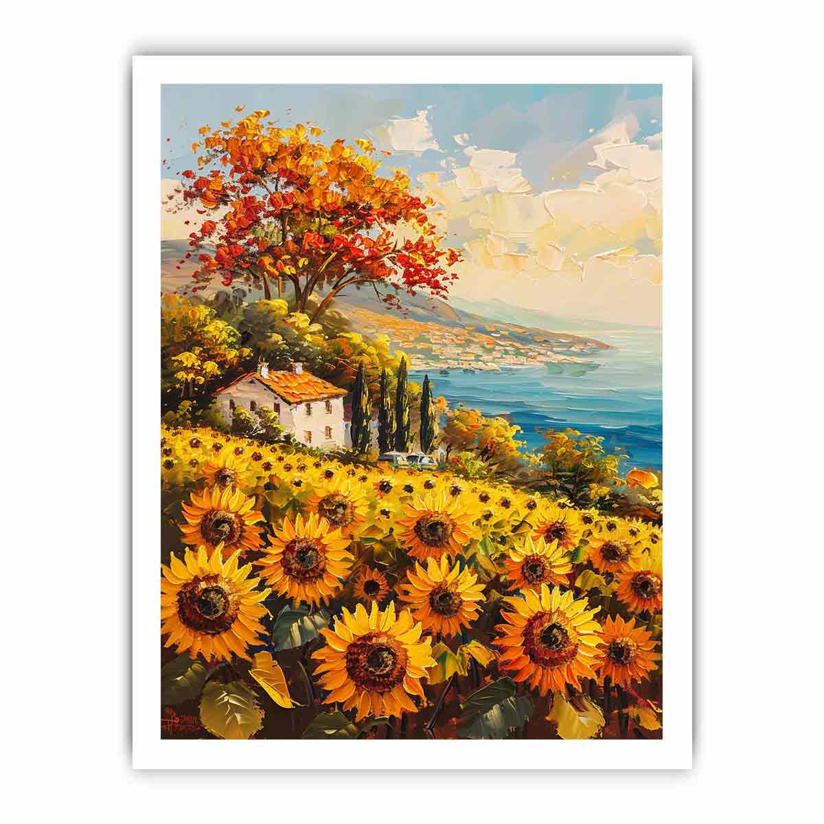 Sunflower Field House Canvas Art Print-8