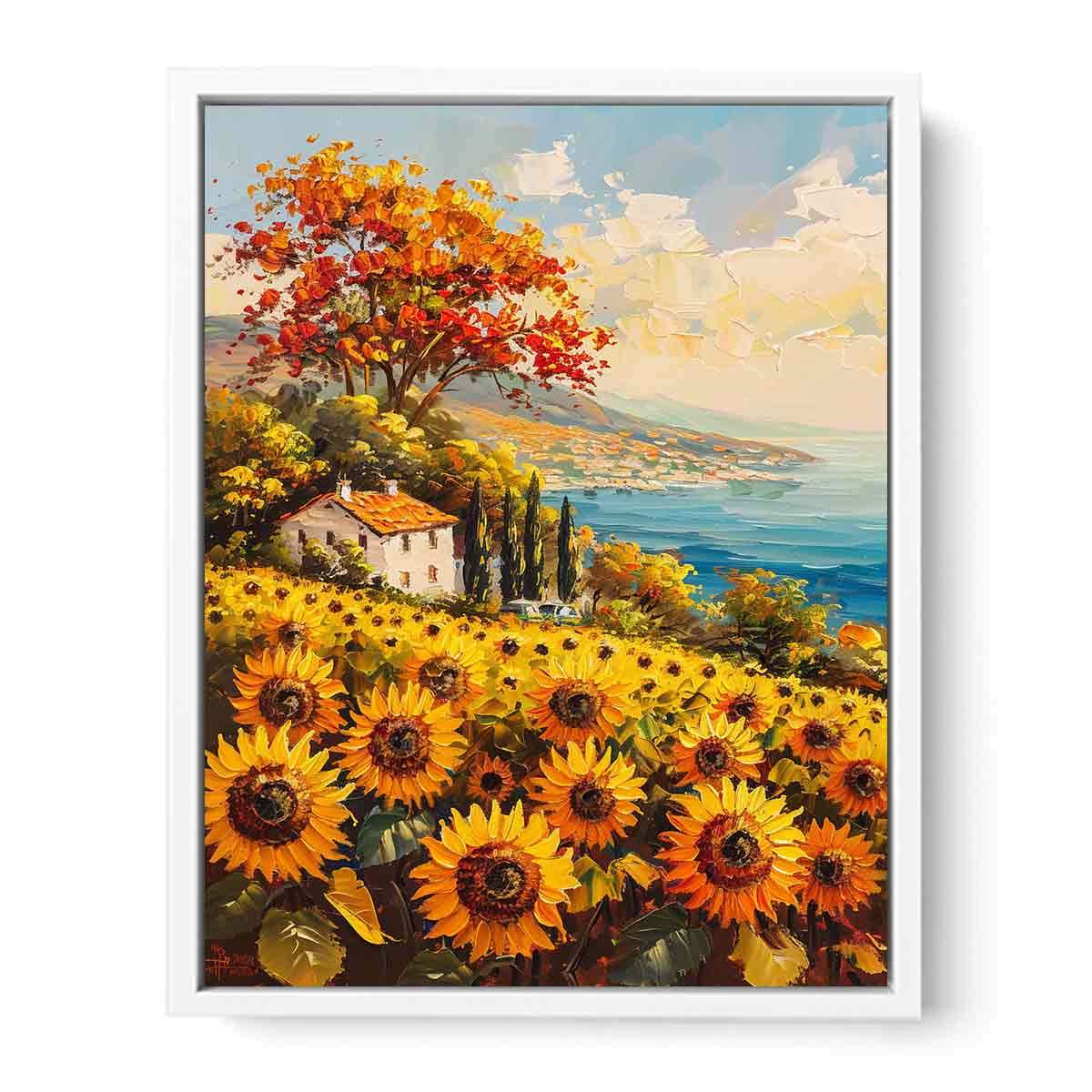 Sunflower Field House Canvas Art Print-5