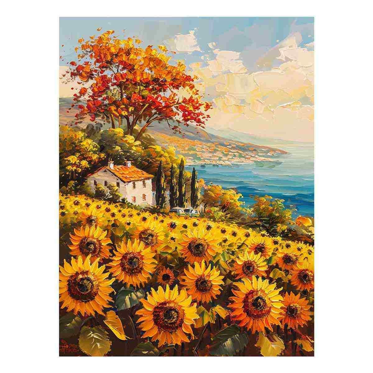 Sunflower Field House Canvas Art Print-0