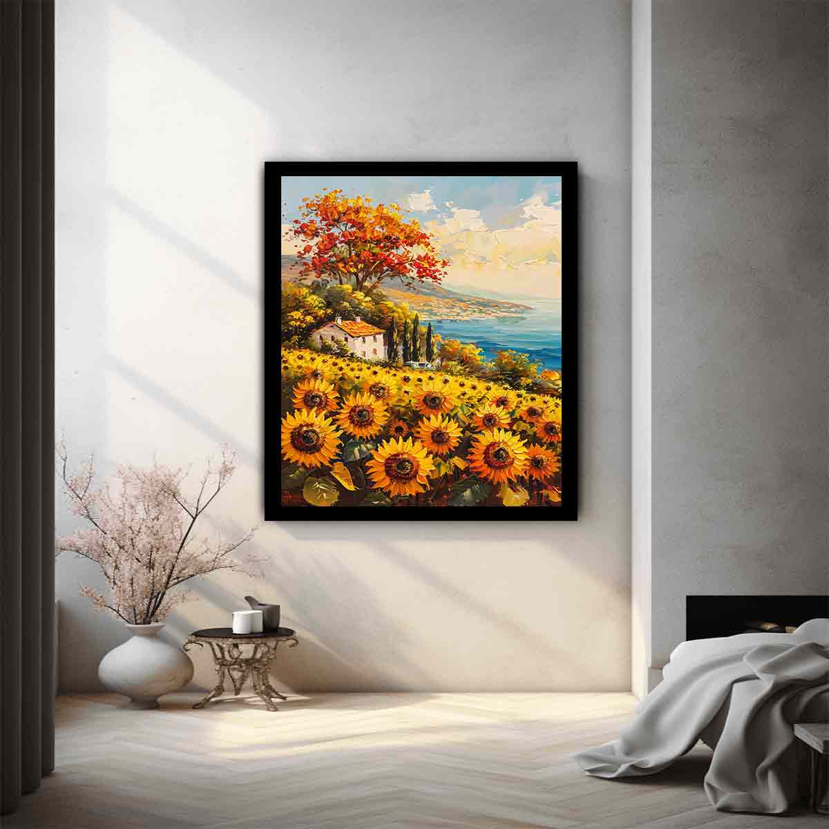 Sunflower Field House Canvas Art Print-1