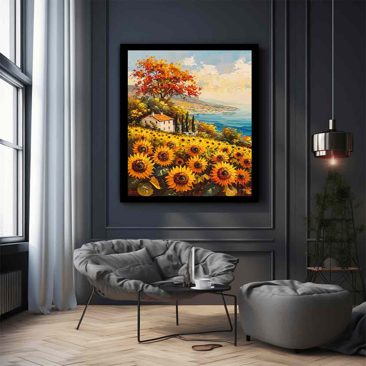Sunflower Field House Canvas Art Print-2