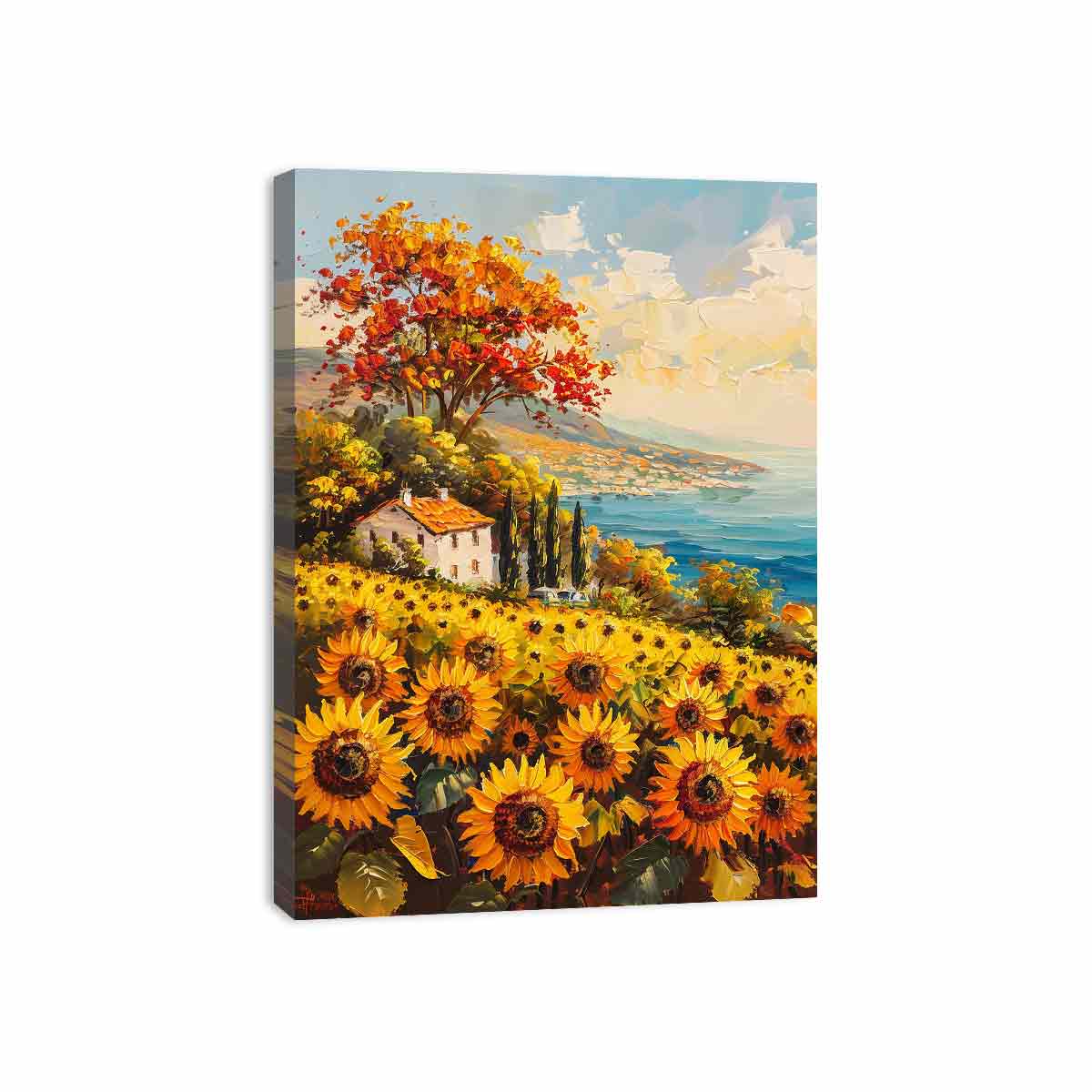 Sunflower Field House Canvas Art Print-3