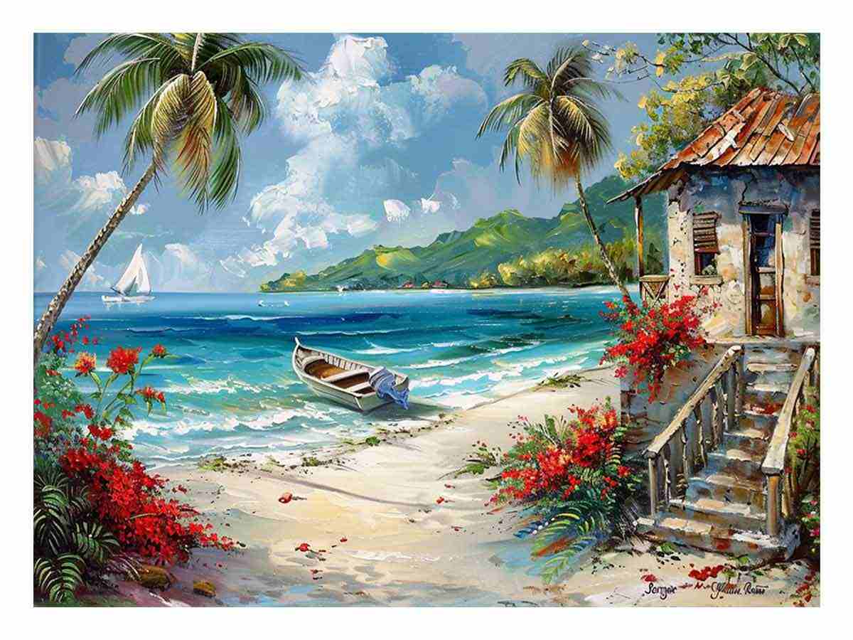 Caribbean Beach House Canvas Art Print-0