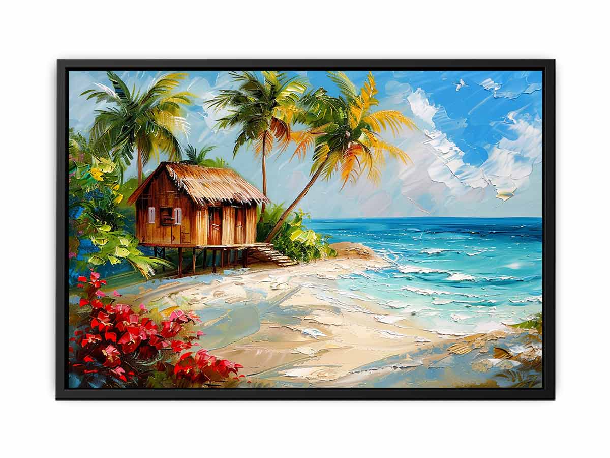 Wooden House on Beach Canvas Art Print-4