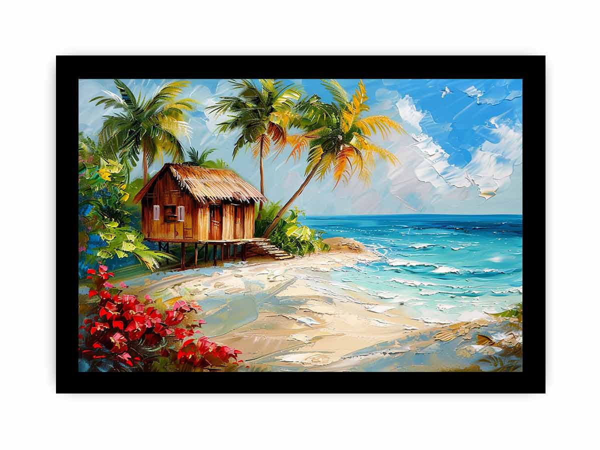 Wooden House on Beach Canvas Art Print-7