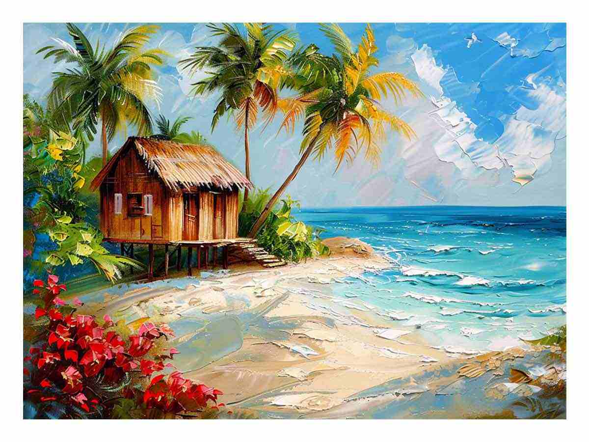 Wooden House on Beach Canvas Art Print-0