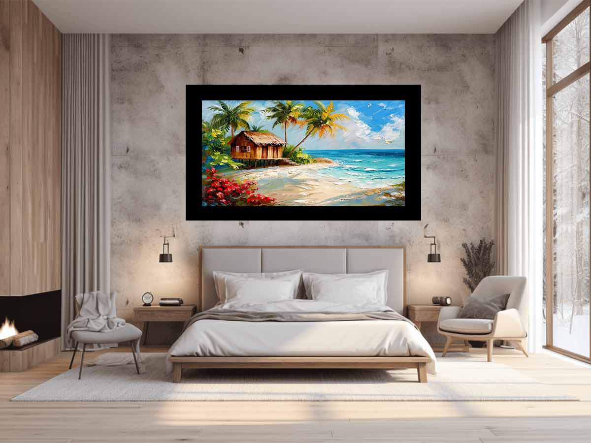 Wooden House on Beach Canvas Art Print-1