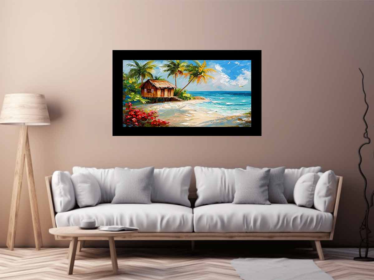 Wooden House on Beach Canvas Art Print-2