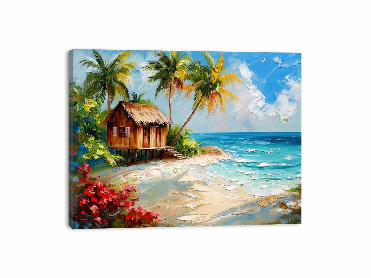 Wooden House on Beach Canvas Art Print-3