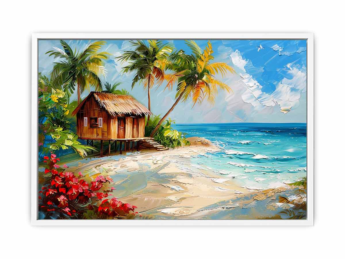 Wooden House on Beach Canvas Art Print-5