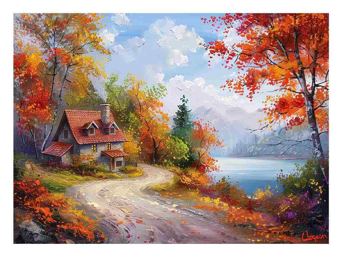 Autumn Dream House Canvas Art Print-0