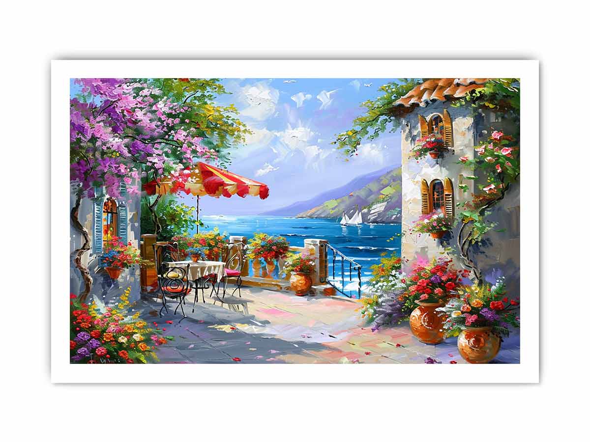 Italian Beachside Cafe Canvas Art Print-8