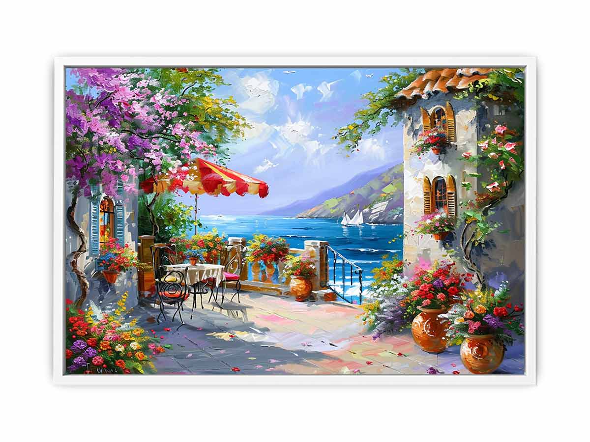 Italian Beachside Cafe Canvas Art Print-5