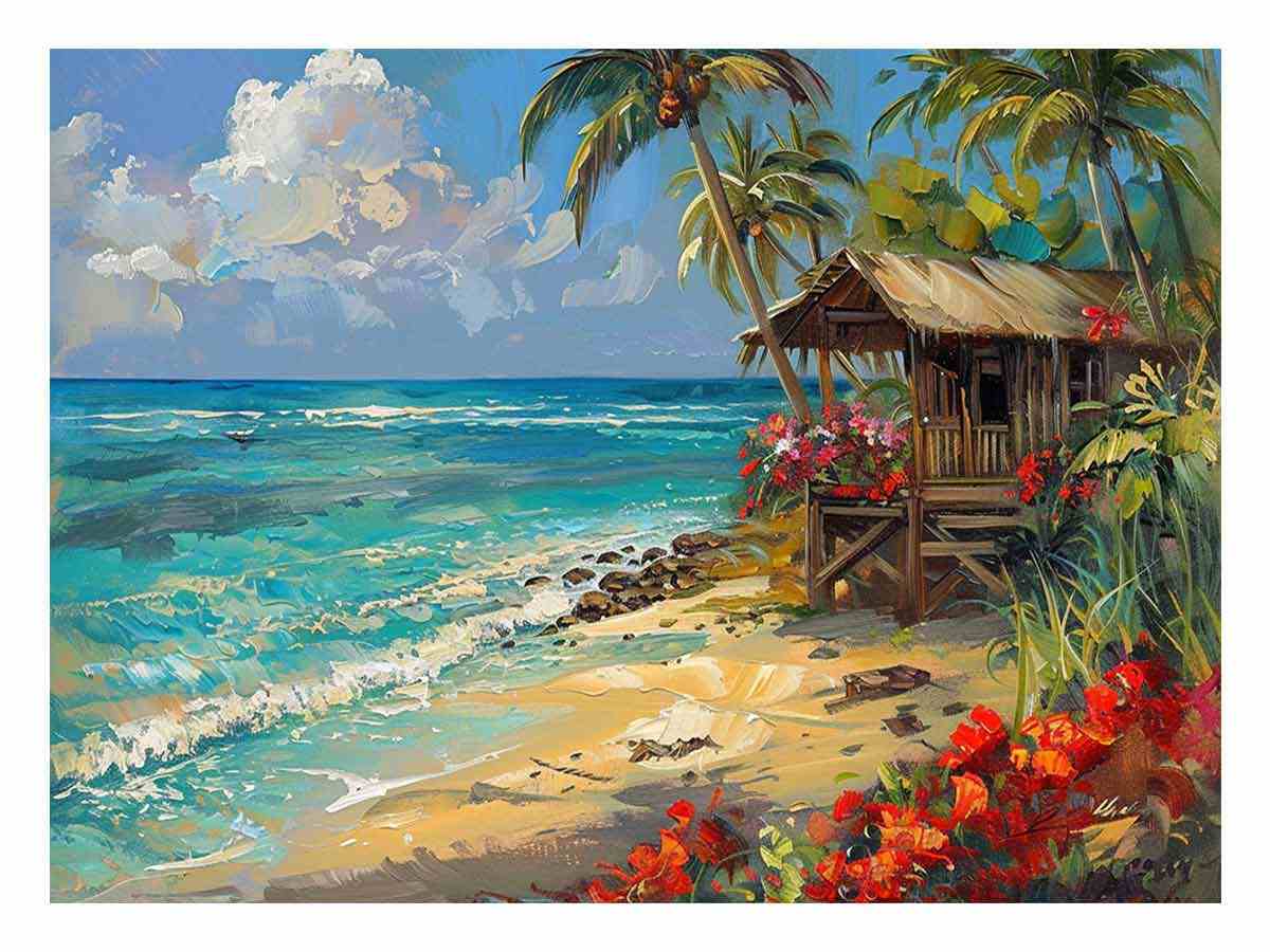 Beachside House Canvas Painting-0