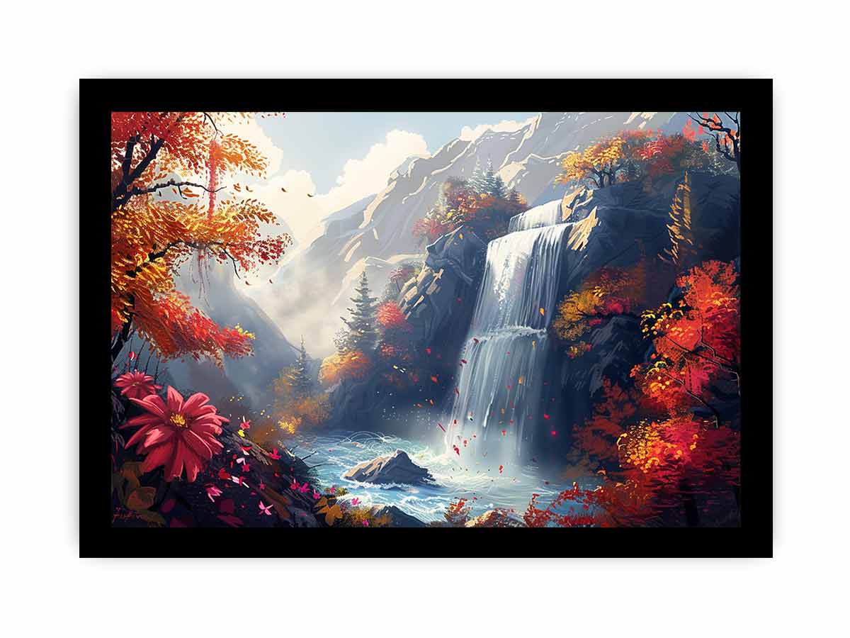 Autumn Waterfall Canvas Painting-7