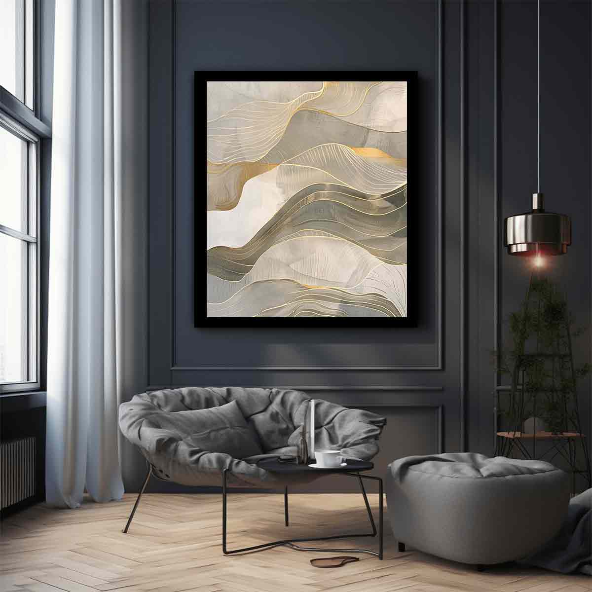 Gold Waves Canvas Painting-2