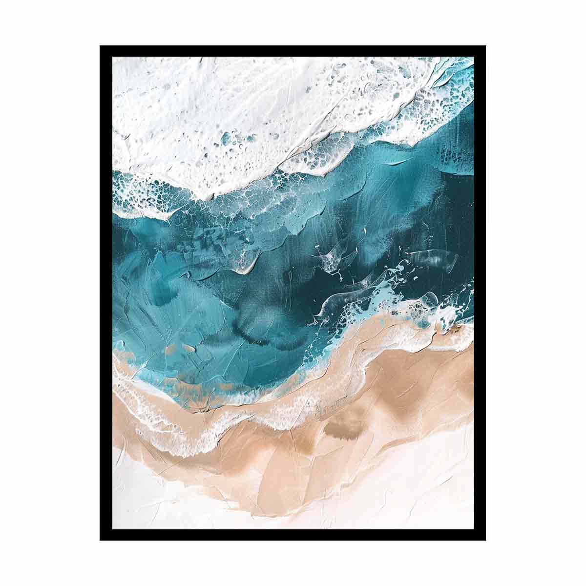 Teal Ocean  waves Canvas Art Print-4