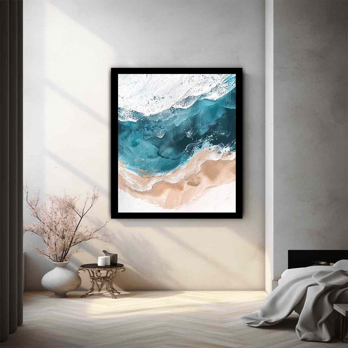 Teal Ocean  waves Canvas Art Print-1
