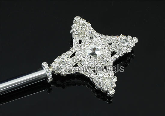 V6008 Unisex Kids Children Boy Girl Cross Silver Scepter Magic Wand Metal Crystal-0