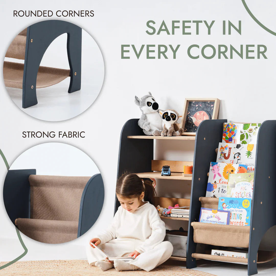 Wooden Montessori Shelves for Toddler 2in1: Bookshelf & Toy Shelving-3