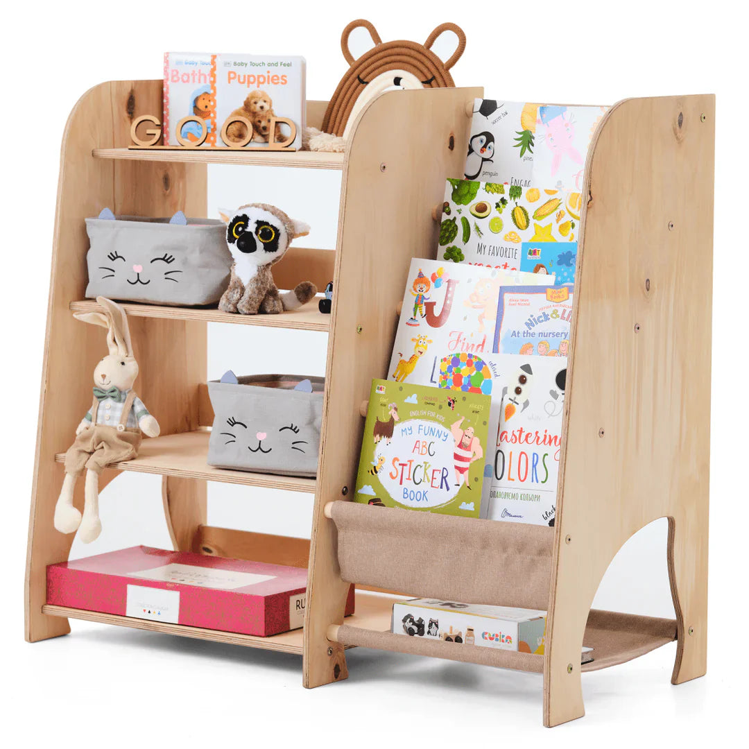 Wooden Montessori Shelves for Toddler 2in1: Bookshelf & Toy Shelving-6
